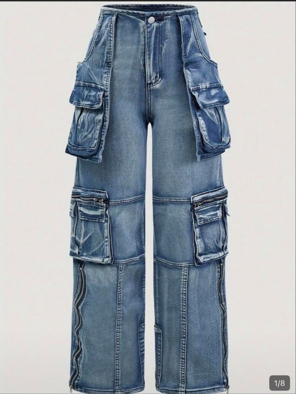 Vaceky NWOT 2XL Y2K Cargo Jeans Wide Leg Utility Pants Blue Denim Look Pocketed